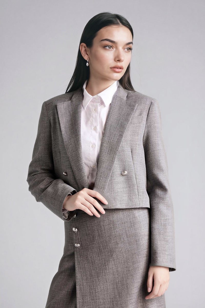 DeFacto Grey Woman Boxy Fit Jacket Collar Blazer Casual - Image 3